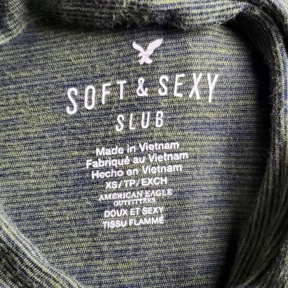 American Eagle Soft & Sexy Slub Long Sleeve Top XS Olive Green Mock Neck Keyhole - Picture 5 of 7